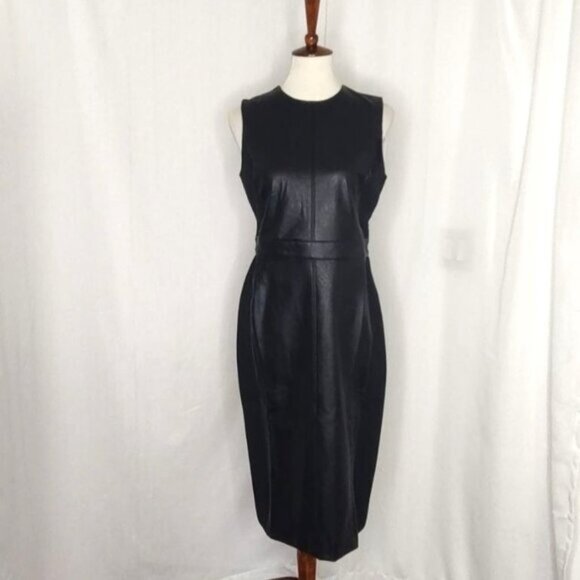 SPANX Black Leather Dress M Like Combo Fitted Delux Sheath Sleeveless 2039 - Picture 7 of 14